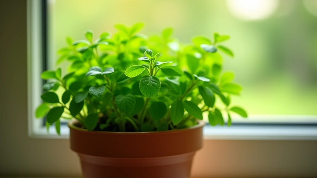 Three potted herb plants at different growth stages showing progression from young plant to mature productive herbs with multiple harvests